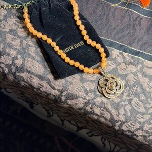Heidi Daus Champagne Peach Beaded Necklace “Floral Romance”.